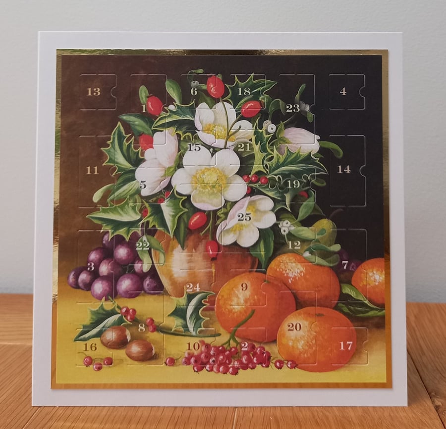 Advent Calendar Style Christmas Card - Holly Bouquet