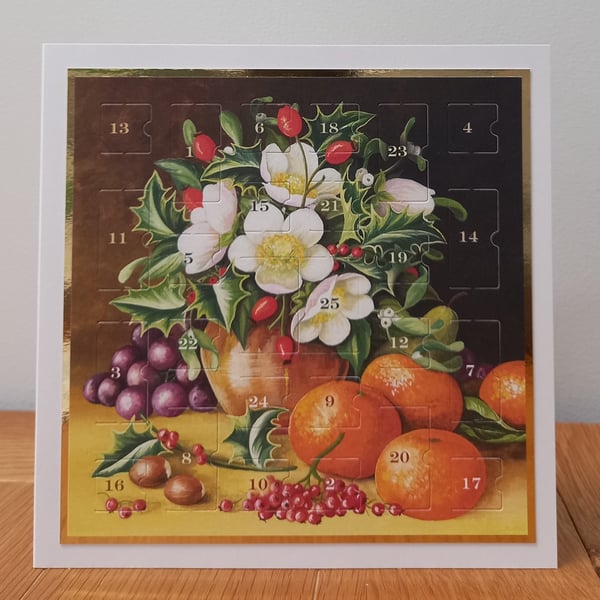 Advent Calendar Style Christmas Card - Holly Bouquet