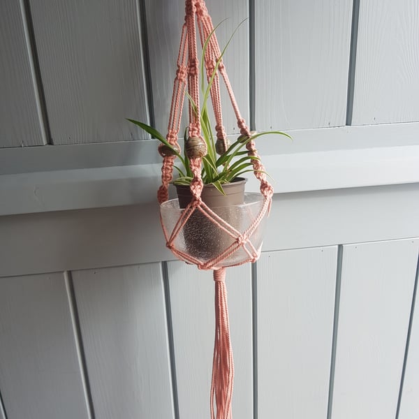 Macrame Plant Holder Hanging Basket With Handmade Ceramic Beads