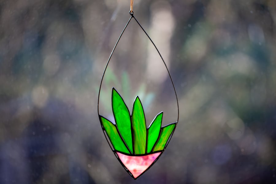 Stained Glass Aloe Vera Plant Suncatcher Window or Wall Decoration