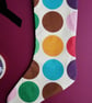 Medium Christmas Stocking in Cream with Large Rainbow POlka Dot Print - Image 2
