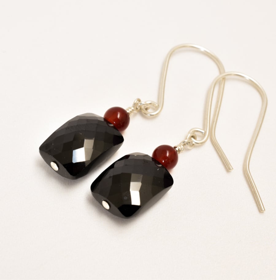 Black Spinel and Red Agate Sterling Silver Earrings