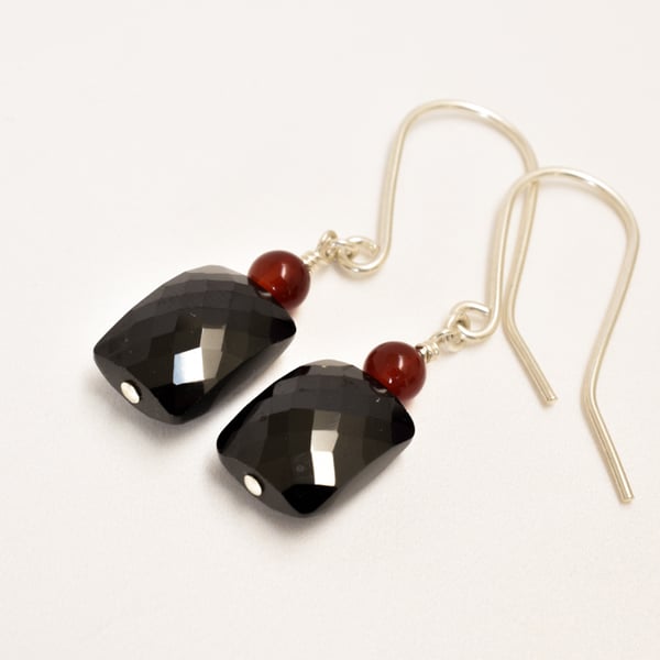 Black Spinel and Red Agate Sterling Silver Earrings