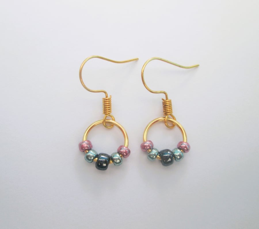 Tiny gold plated bead hoop earrings