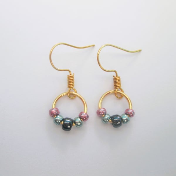 Tiny gold plated bead hoop earrings