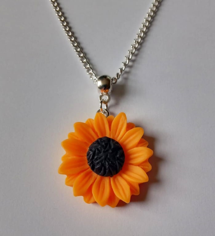 Sunflower Yellow Summer Silver Plate Resin Necklace