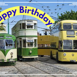 Bus Trams Happy Birthday Card A5