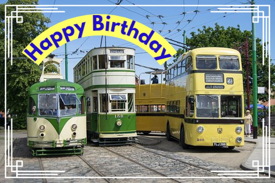 Bus Trams Happy Birthday Card A5