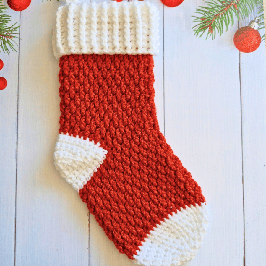 Large Christmas Stocking – Handmade in Copper and White - CLEARANCE 
