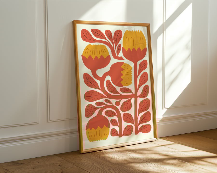 Folk Art Floral Print - Warm Earth Tones