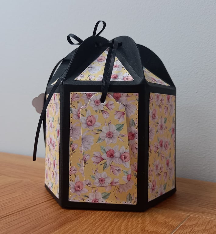 Yellow Florals design hexagonal gift box, handmade