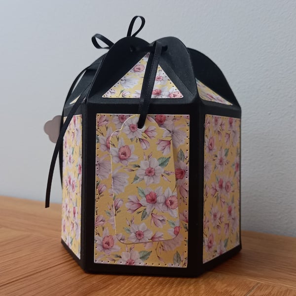 Yellow Florals design hexagonal gift box, handmade