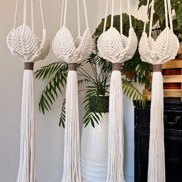 Macrame Plant Hanger, White Hanging Planter Basket, Handmade Birthday Gift 