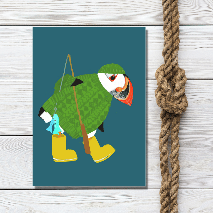 Blank card Puffin cards Puffins in fishing jumpers