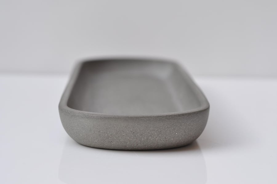 Long Oval Concrete Tray Steel Grey Handmade Rectangular Tray Decorative Cosmetic