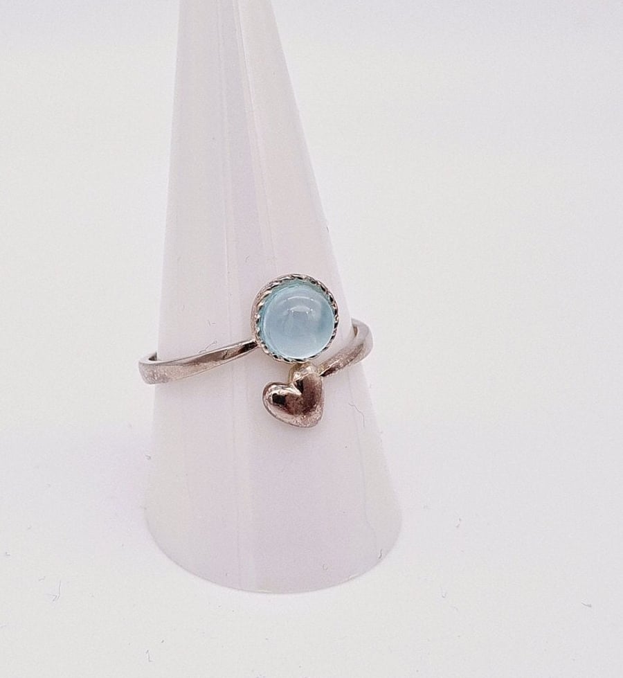 Adjustable Sterling Silver And Chalcedony Gemstone Love Heart Ring