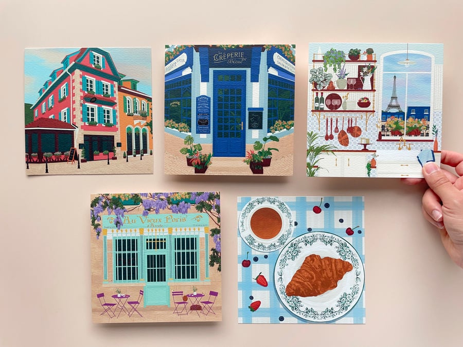 Postcards Paris, Eiffel Tower Postcard, French Food Post Cards, France Mini Prin