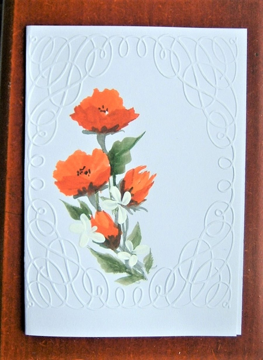 floral original art hand painted greetings card ( ref F 560)