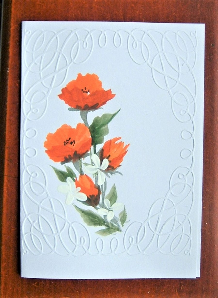floral original art hand painted greetings card ( ref F 560)