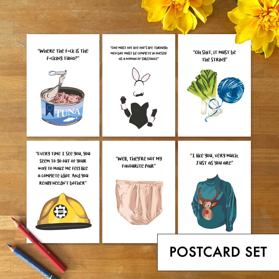 Bridget Jones Inspired Postcards – Set of 6 - Funny Rom Com Quote Art
