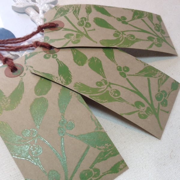Hand printed Mistletoe Gift tags