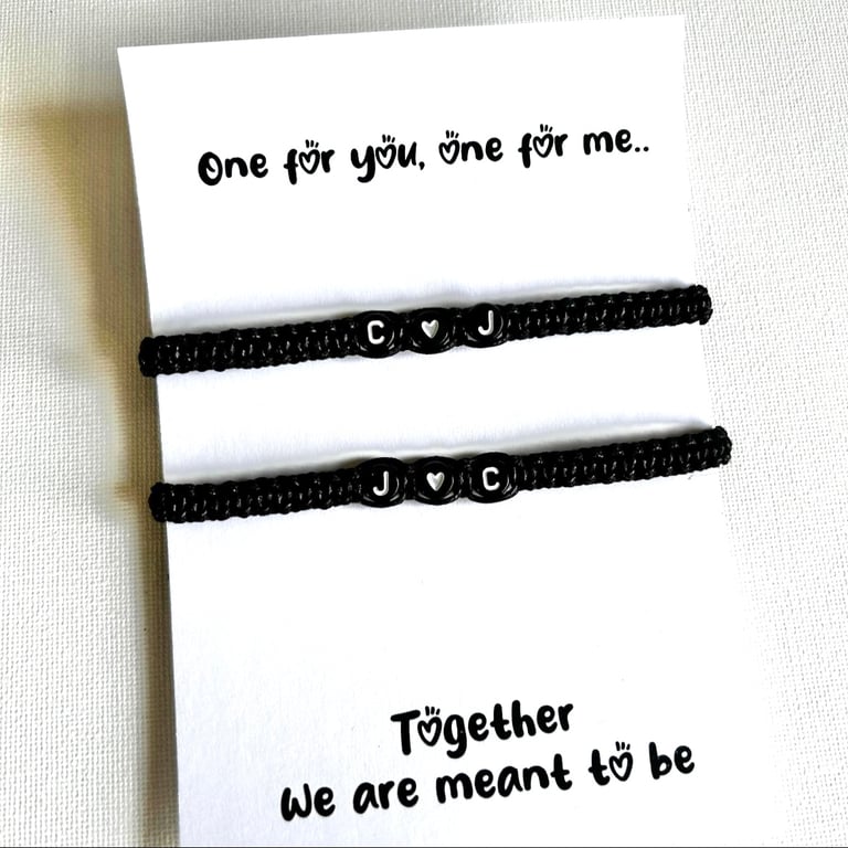 Matching couples bracelets custom initial heart bead adjustable unisex gift