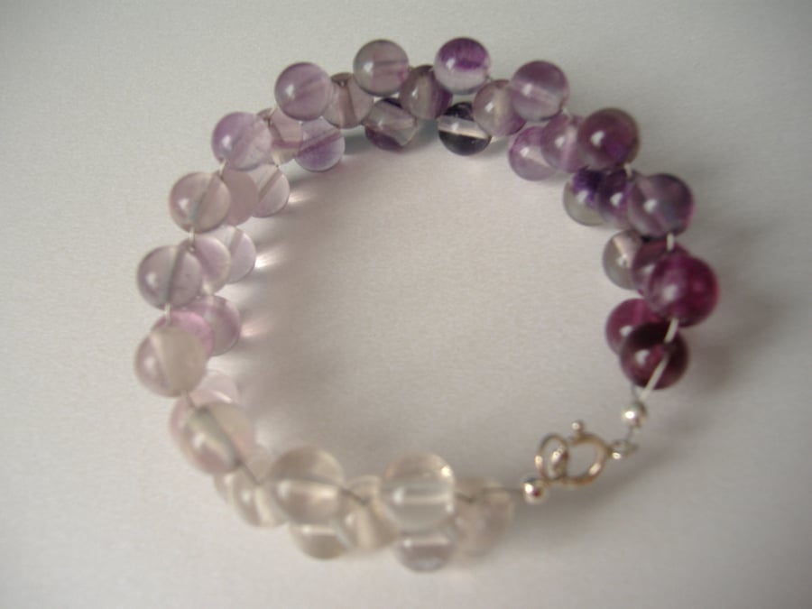 Rainbow Fluorite Weave Bracelet - Sterling Silver 