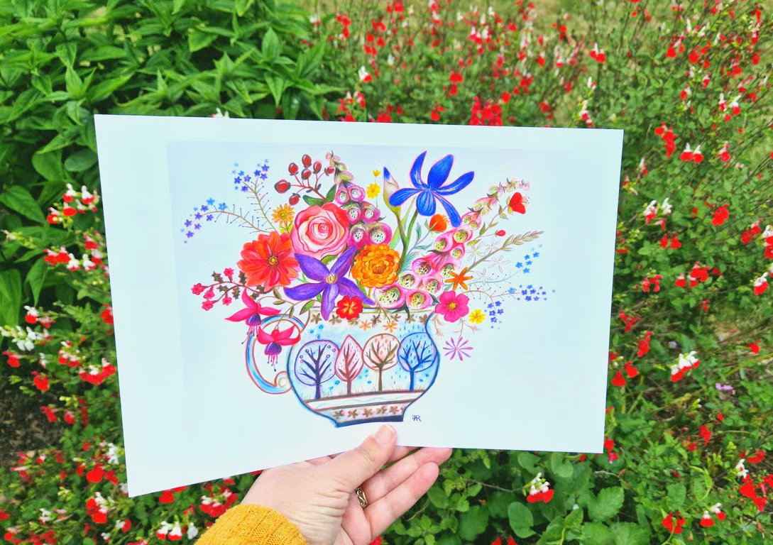 Flowers in the tree jug,  print from original artwork. A3, A4 available. 