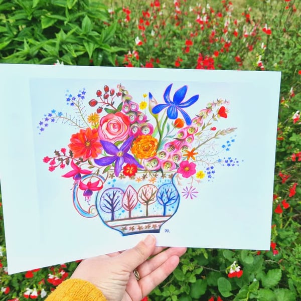 Flowers in the tree jug,  print from original artwork. A3, A4 available. 