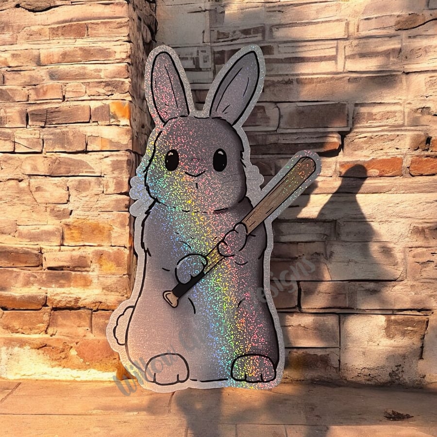 Glittery holo Baseball bat bunny large 