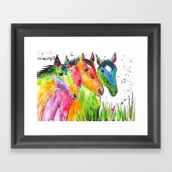 A 4  Colourful Horses Print of 240 gsm paper, card