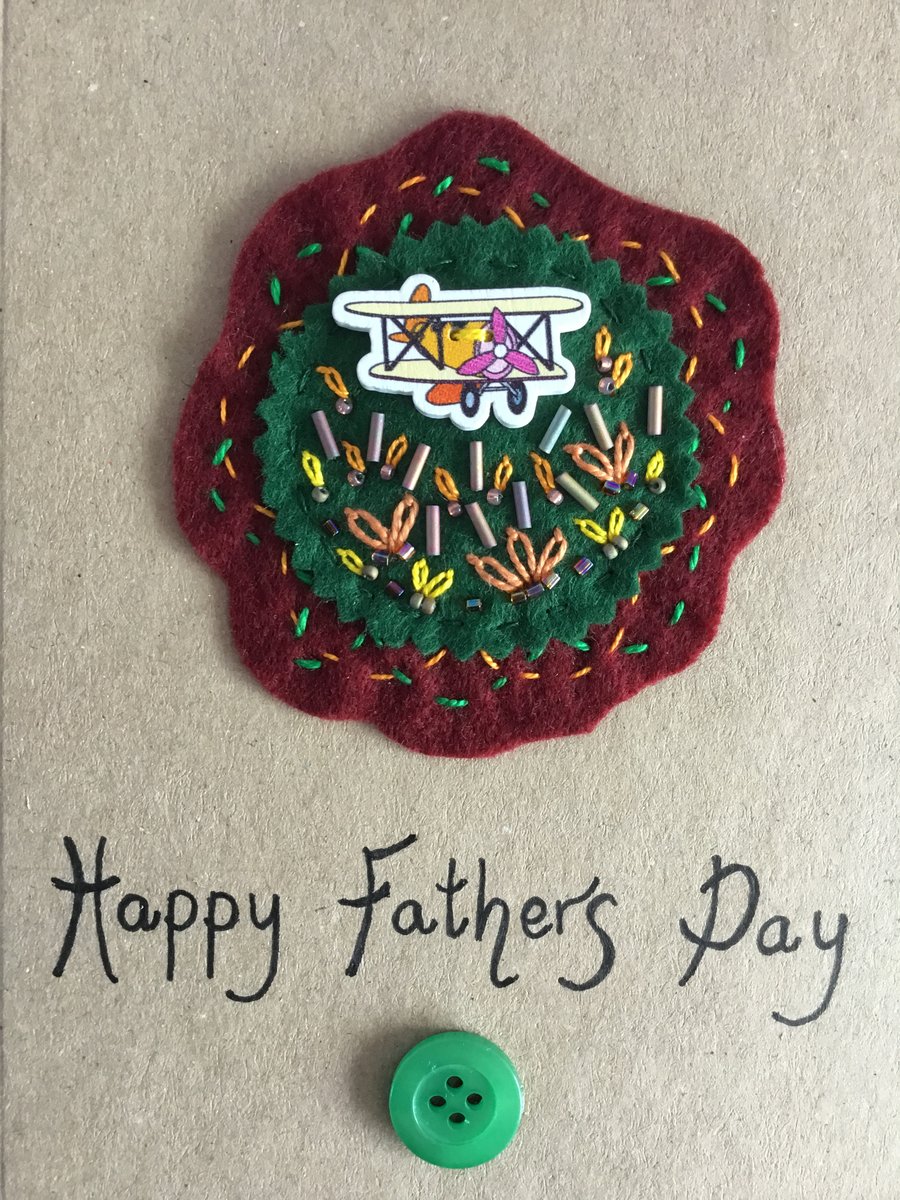 Hand Embroidered Vintage Biplane Fathers Day Card