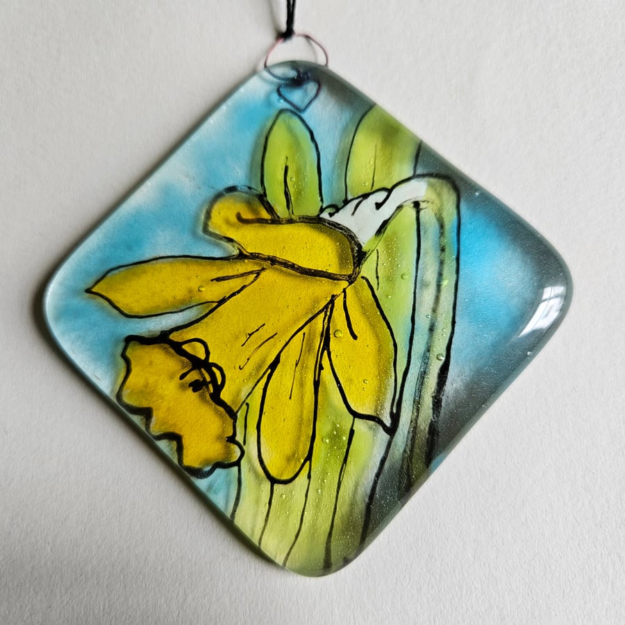 Daffodil fused glass light catcher 