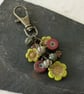 Red, green and antique gold bag charm with Czech glass beads and flowers - Image 5