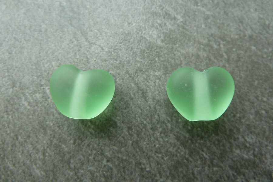 green lampwork glass heart beads