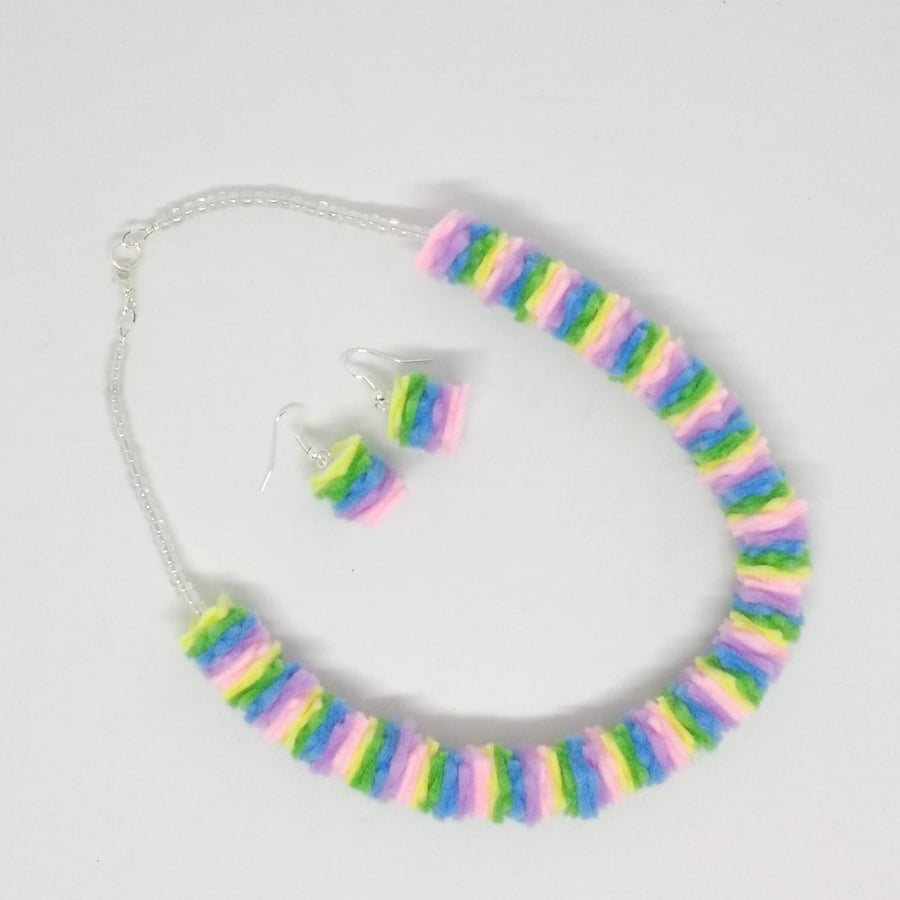 Pastel Rainbow Felt Necklace & Earrings