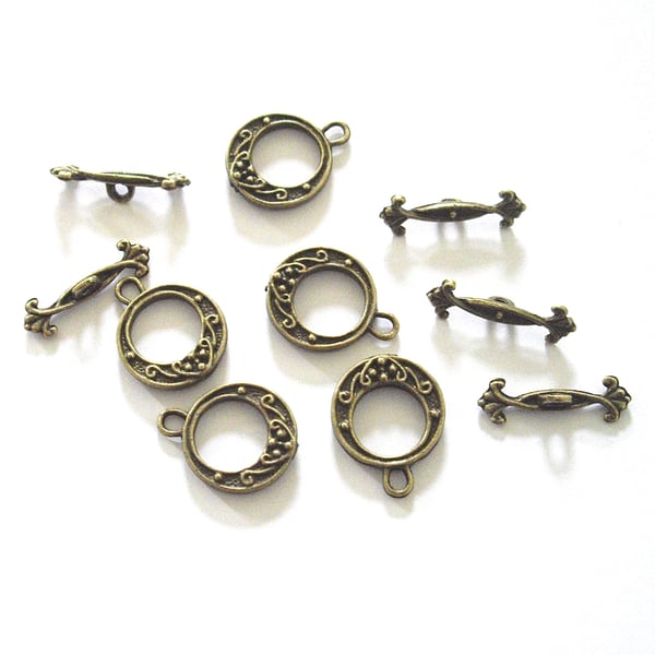 5 x Antique Bronze Tone Toggle Clasps