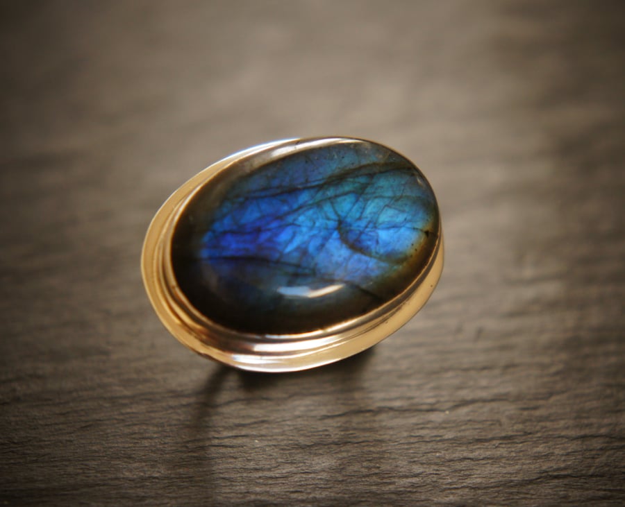 SALE! Labradorite Blue Glow and Bright Sterling Silver Statement Ring