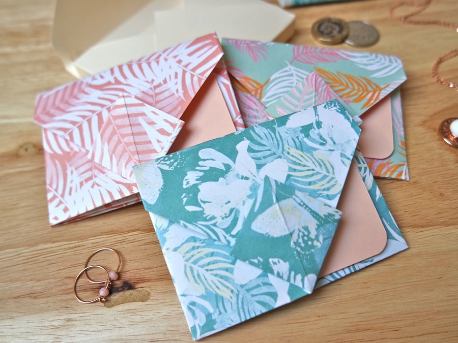 Origami Envelope Set - Tropical Leaves in Pastel Shades