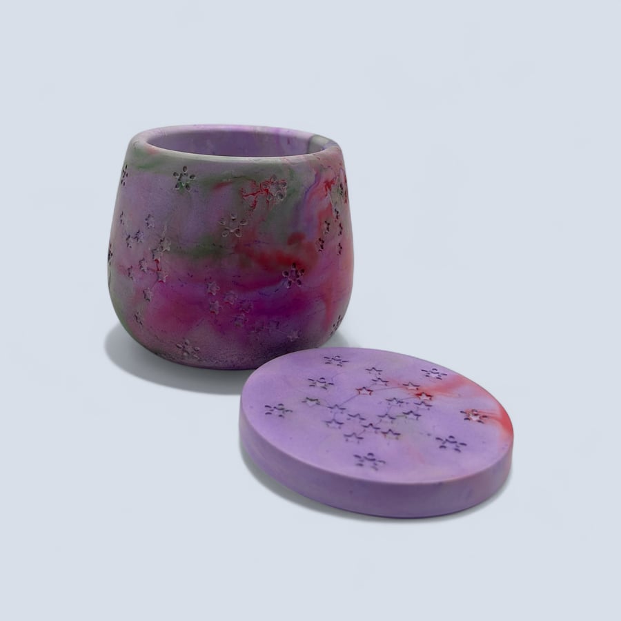 Aurora Borealis Jewellery Box - Purple Green Red and Pink Star Adorned Pot