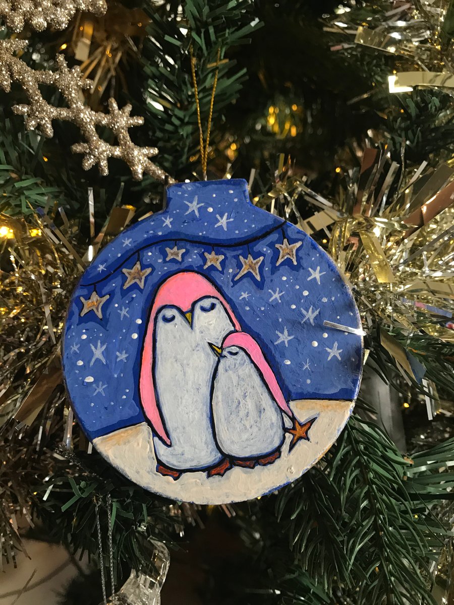 Original Painting Christmas Penguins so cute Decoration by Jo Roper