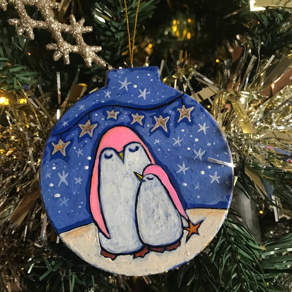 Original Painting Christmas Penguins so cute Decoration by Jo Roper