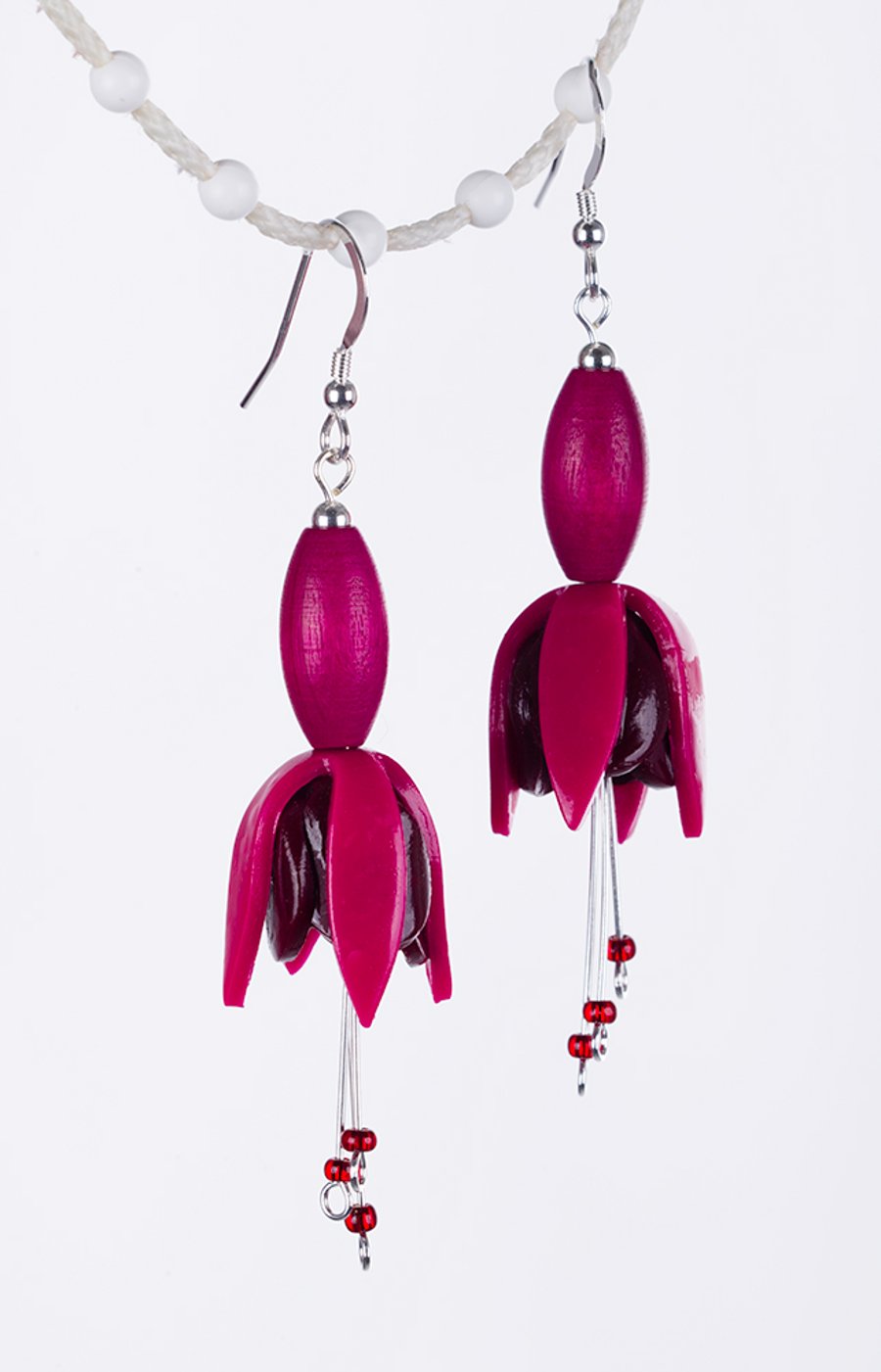 Fuchsia flower earring, pink & crimson