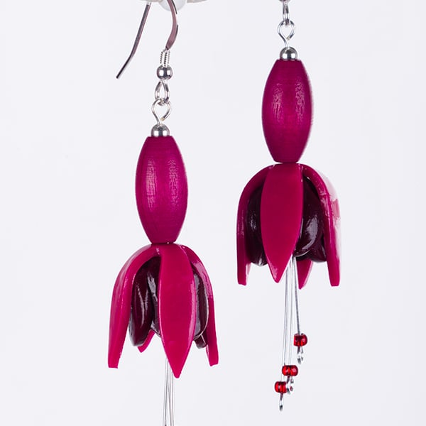 Fuchsia flower earring, pink & crimson