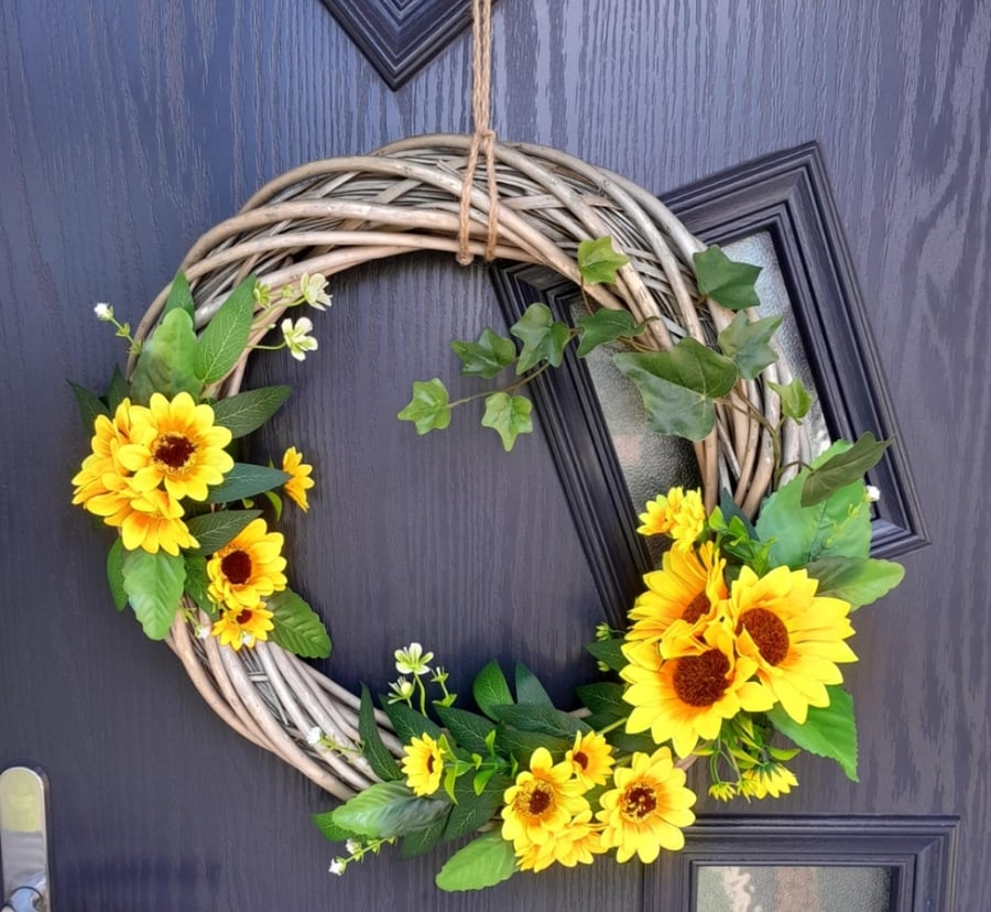 Spring Summer Door Wreath - Sunflower Wreath for Front Door 