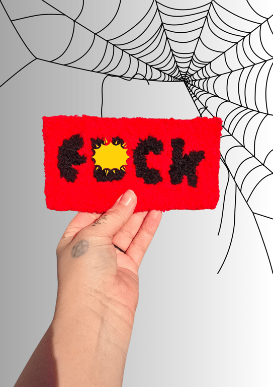 Red Punch Needle Swear Word Desk Rug Or Mug Rug