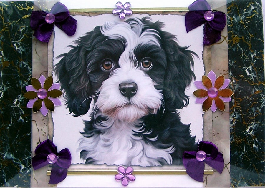 Shih Tzu Dog - Hand Crafted Decoupage Greeting Card - Blank (3083)
