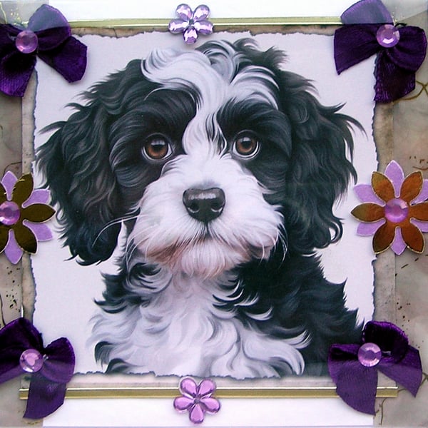 Shih Tzu Dog - Hand Crafted Decoupage Greeting Card - Blank (3083)
