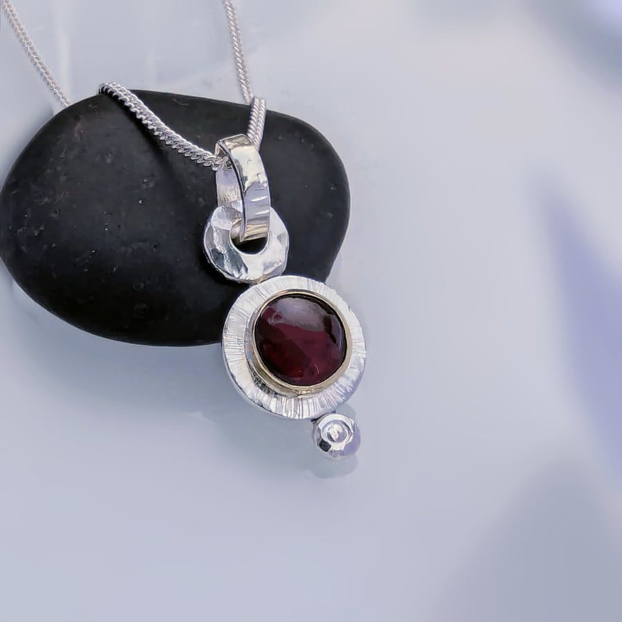 SILVER GOLD GARNET Pendant Handmade Sterling Silver and Gold Garnet Pendant