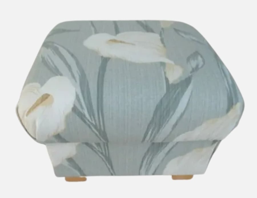 Storage Footstool Laura Ashley Lilium Green Grey Fabric  Pouffe Floral Lily 